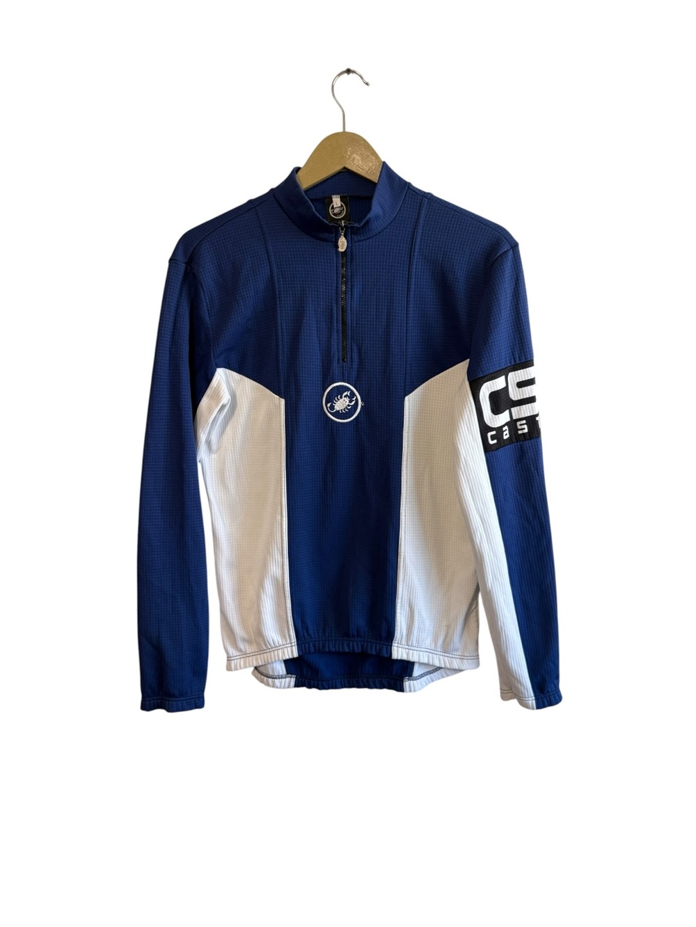 Castelli Mens Large Blue White Waffle Knit 1/4 Zip Cycling Jersey Active Outdoor